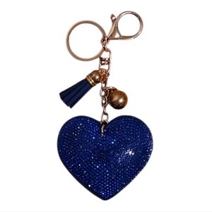 Blue Rhinestone Heart Keychain or Purse Charm with Tassel, NWOT